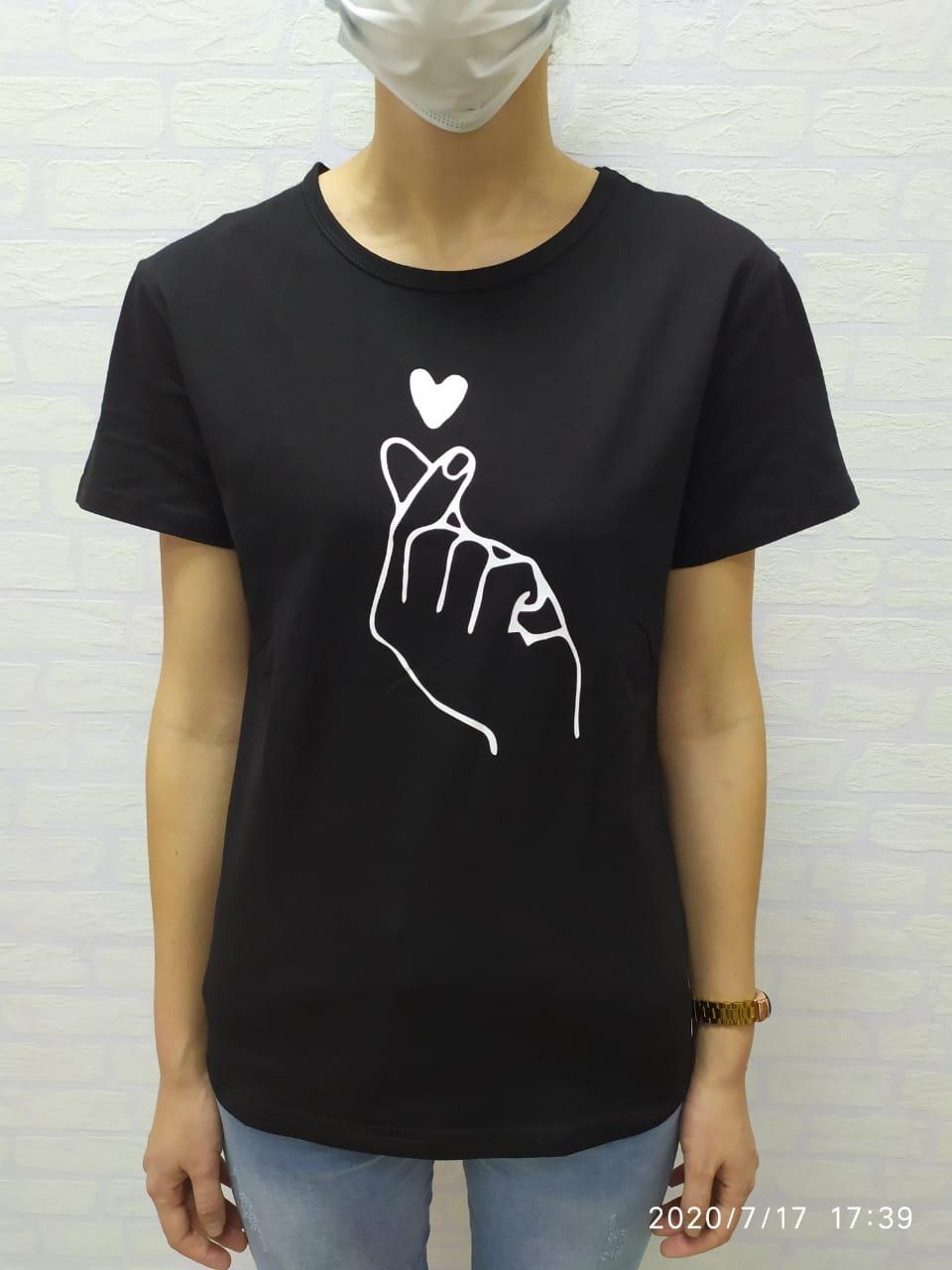 Женская футболка Korean heart чёрный