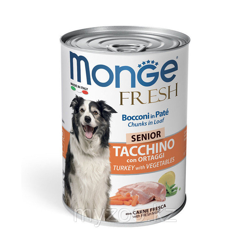 Monge Dog Fresh влажный корм для пожилых собак с мясным рулетом из индейки и овощей в консервах - 400 г