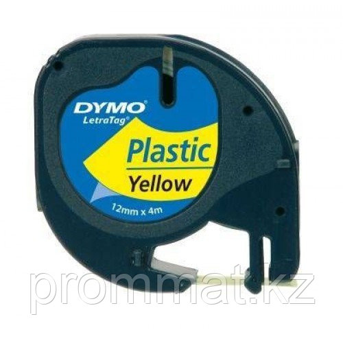 Термолента Letra Tag Dymo, 12мм х 4м, черный шрифт,желтая лента