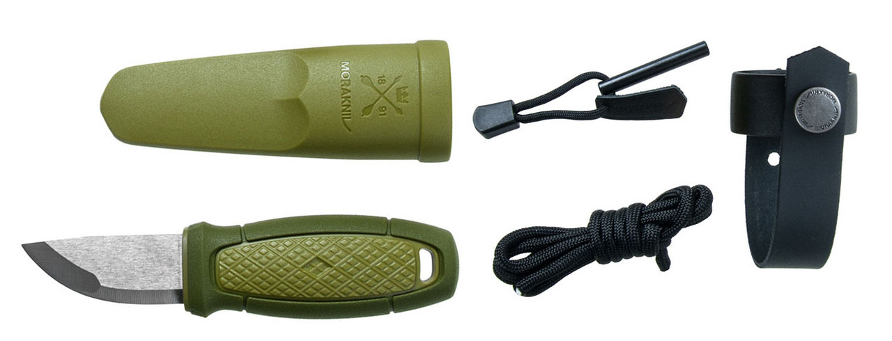 Нож туристический MORAKNIV ELDRIS KIT black / green / red (подвес, паракорд и огниво в компл.)