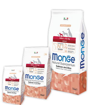 Monge MINI ADULT Salmon&Rice для собак мелких пород с лососем и рисом, 7.5 кг