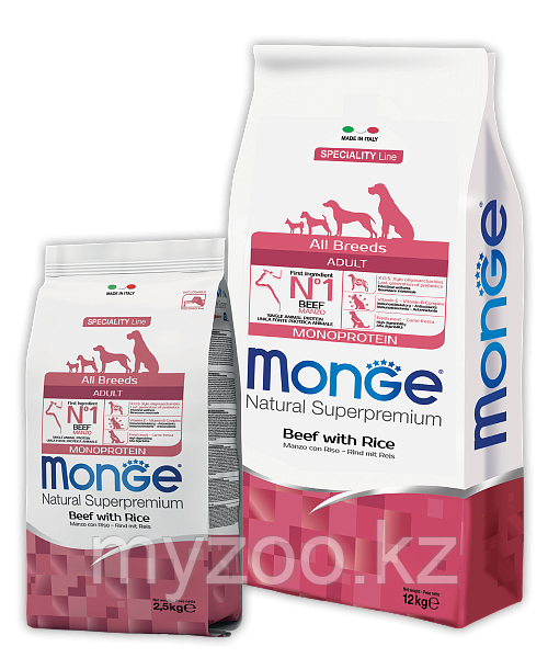 Monge ADULT Beef&Rice для собак всех пород c телятиной и рисом, 2.5 кг - фото 1 - id-p78846374