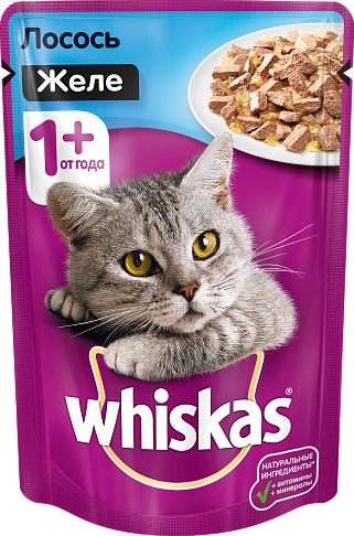 Whiskas, Вискас желе с лососем, влажный корм для кошек, паучи 28шт.*75 гр. - фото 2 - id-p78846595