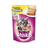 Whiskas, Вискас мясной паштет с курицей, влажный корм для котят от 1 до 12 мес., паучи 24шт.*75 гр., фото 2