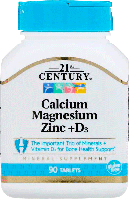 21st Century, Кальций, магний, цинк + D3, 90 таблеток