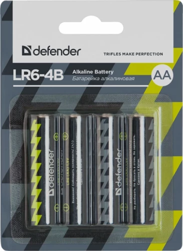 Элемент питания LR6 AA Defender Alkaline LR6-4B - 4штуки в блистере