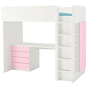 Кровать-чердак СТУВА / ФРИТИДС белый, светло-розовый 207x99x182 см ИКЕА, IKEA