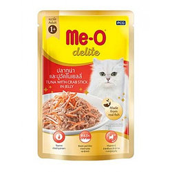 Me-O Delite влажный корм - лакомство для взрослых кошек всех пород с кусочками тунца и краба 70г