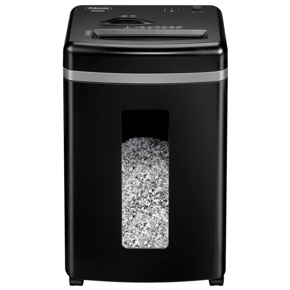 Шредер Fellowes® MicroShred™ 450M, DIN P-5, 2х12мм, 9лст.,22лтр., уничт.: скобы, пл.карты, CD