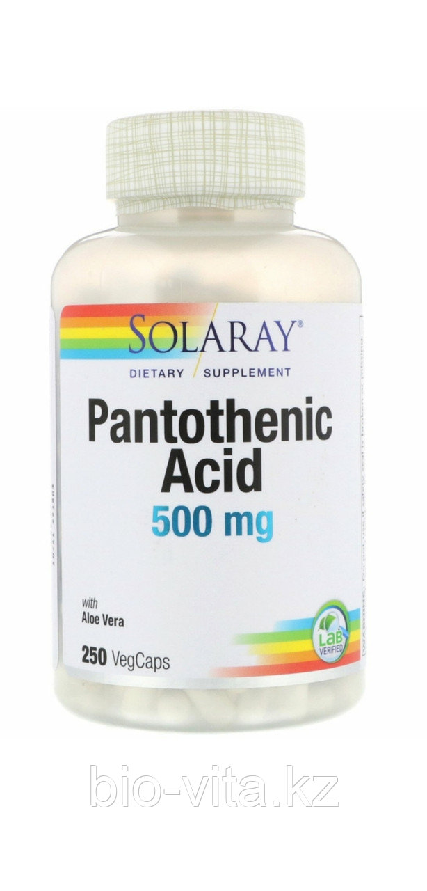 Pantothenic Acid,Пантотеновая кислота Витамин В 5. 500 mg, 250 капсул.  SOLARAY