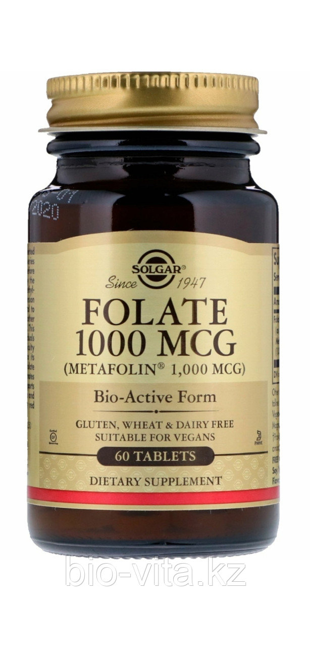 Solgar Метил Фолат Метафолин (самая усвояемая форма фолиевой кислоты), 1000 мкг.60 таблеток.