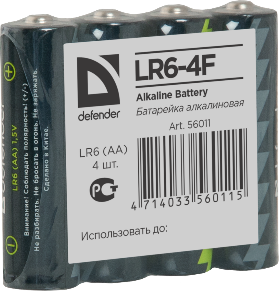Батарейка алкалиновая Defender LR6-4F AA в пленке 4шт 56011