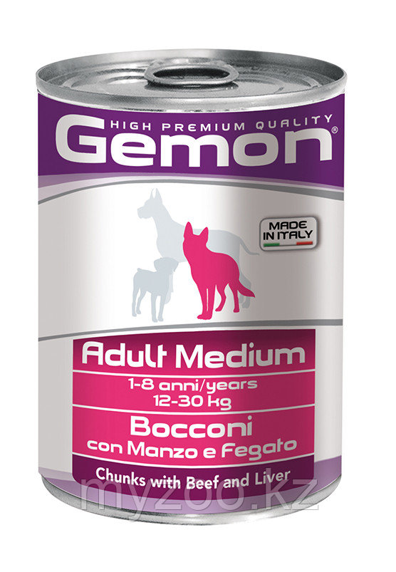 GEMON Adult Medium Кусочки телятина и печень 415 гр