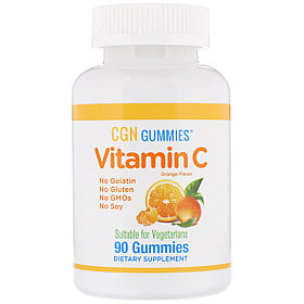 Жевательные таблетки с витамином C, натуральный апельсиновый вкус, без желатина, 90 жевательных таблеток