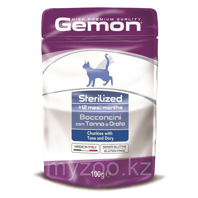 Gemon STERILISED паучи для стерилизованных кошек с тунцом и рыбой дори, 100 г - фото 1 - id-p78966796