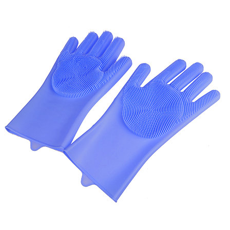 Силиконовые перчатки для мытья посуды голубой - Оплата Kaspi Pay, фото 2