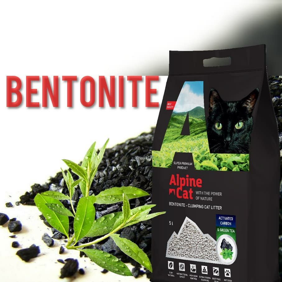Комкующийся минеральный наполнитель Alpine cat Активированный уголь + зелёный чай