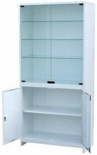 Шкаф для посуды и приборов, дверцы 2-створчатые верх-стекло, нижние металл, замки, ц/м, 800х500х1800 мм