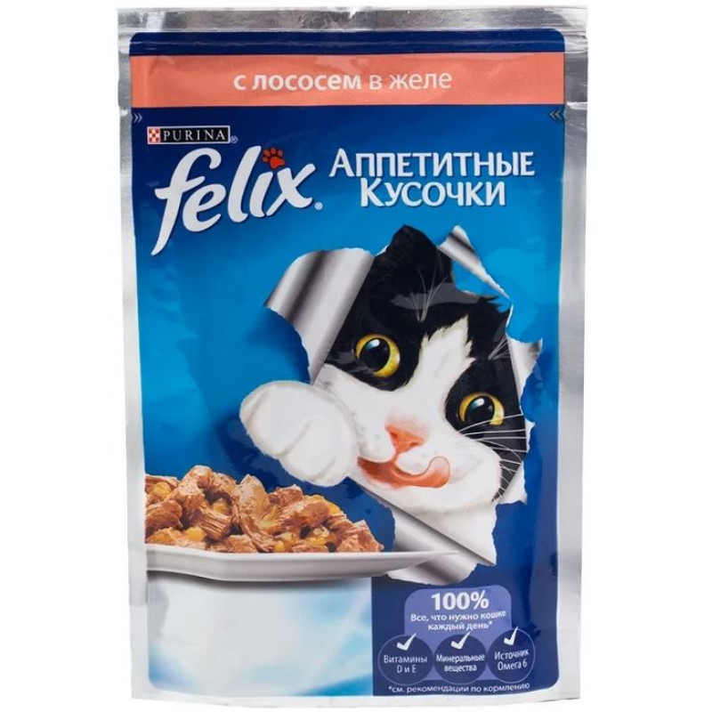 Влажный корм Феликс для кошек Лосось желе