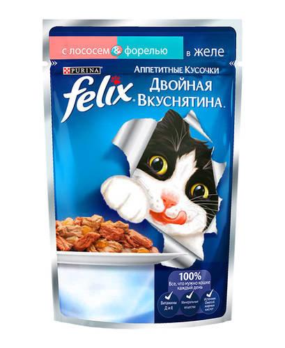 Влажный корм Феликс для кошек Двойной вкус Лосось/форель