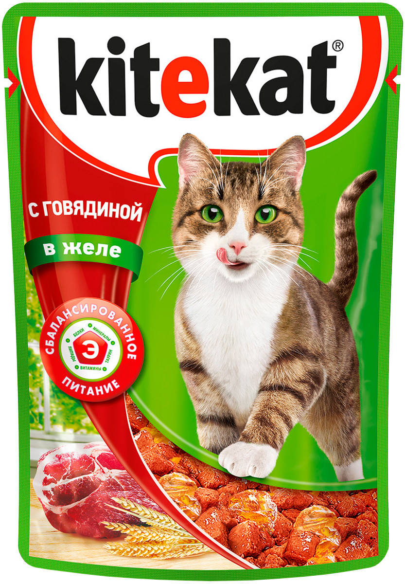 Влажный корм для кошек Китекет Говядина в желе