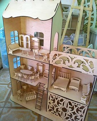 Кукольный ЭКО домик + Комплект мебели (49х43х43см)