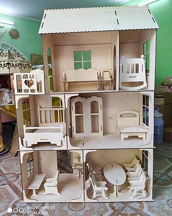 Кукольный ЭКО домик + 17 предметов мебели (120х84х36см)