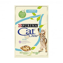 Cat Chow, Кэт Чау влажный корм для котят с индейкой и кабачками, пауч 85гр.