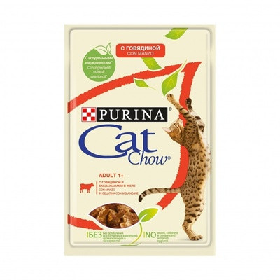 Cat Chow, Кэт Чау влажный корм для кошек с говядиной и баклажанами, уп.26*85гр.