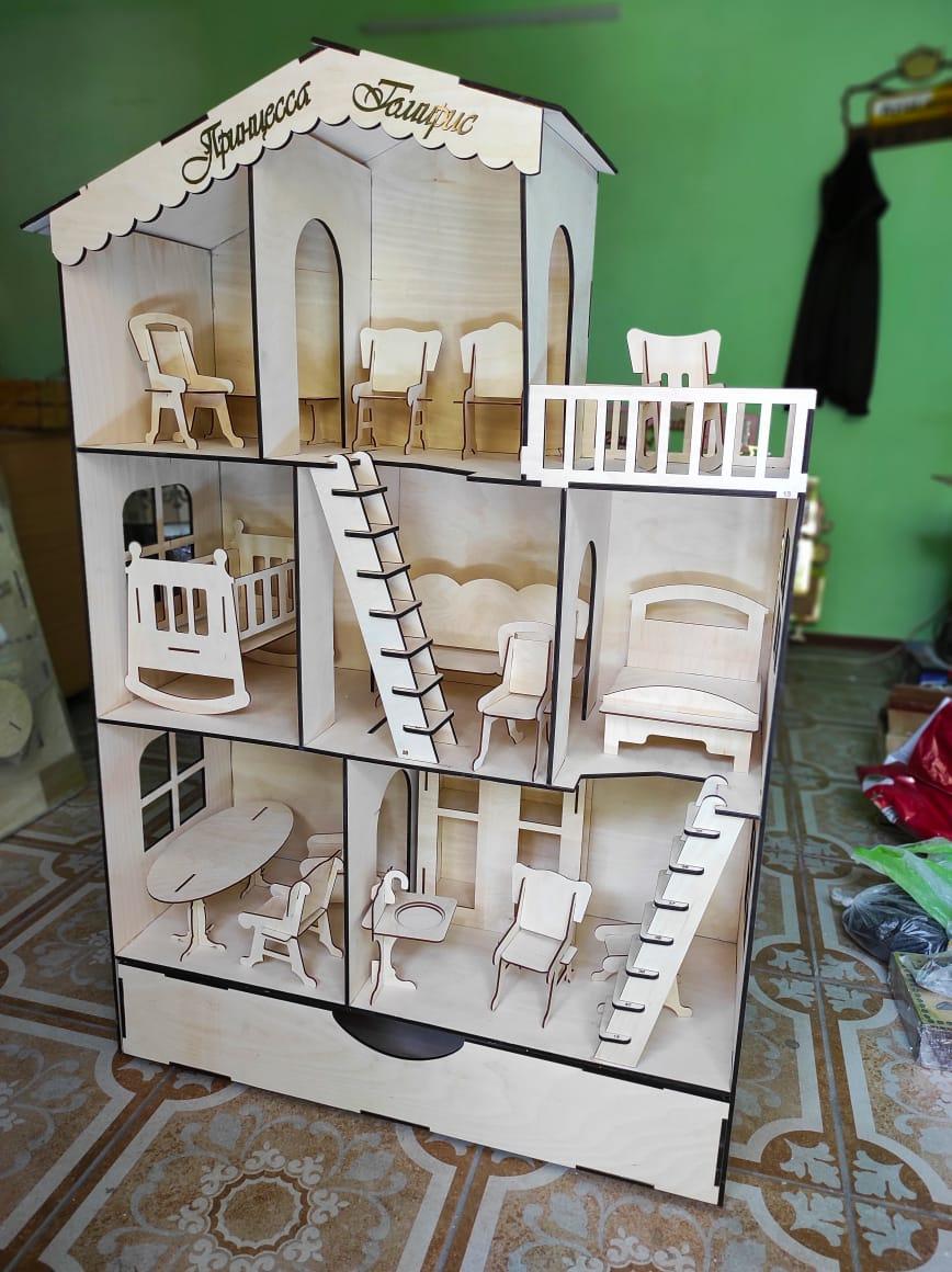 Кукольный ЭКО домик + 16 предметов мебели (120х80х30см)