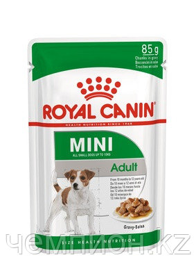 Royal Canin Mini Adult, влажный корм для собак мини пород, кусочки в соусе, уп.12*85гр.