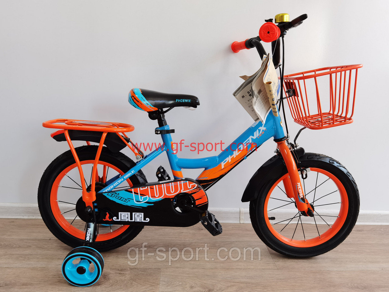 Велосипед Phoenix оранжево - голубой оригинал детский с холостым ходом 14 размер