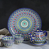 Набор чайный синий, 9 предметов (чайник-0,8л,пиалы- 0,2)