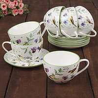 Сервиз чайный «Зелёный сад», 12 предметов: 6 чашек 220 мл, 6 блюдец 13 см