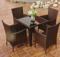 Комплект мебели из ротанга, стол квадратный, 4 кресла