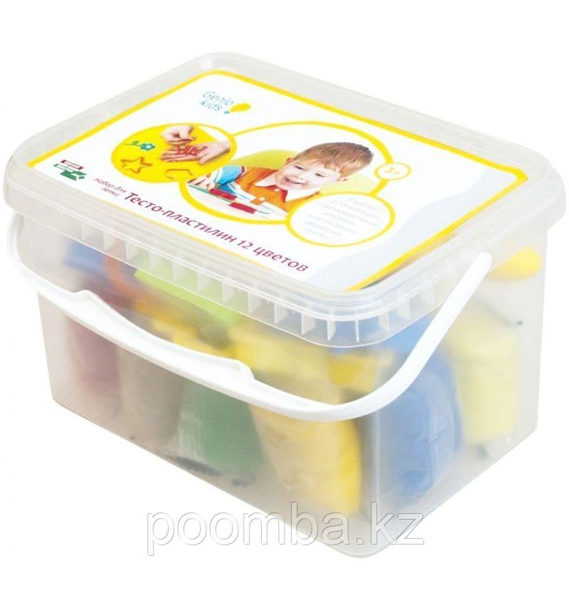 Тесто-пластилин 12 цветов с формами, набор для детского творчества Genio Kids