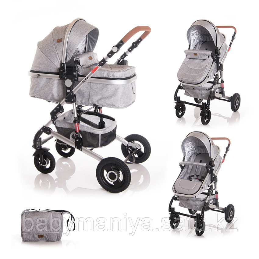 Коляска 2 в 1 Lorelli Alba + Сумка для мамы Серый / Light Grey 2061