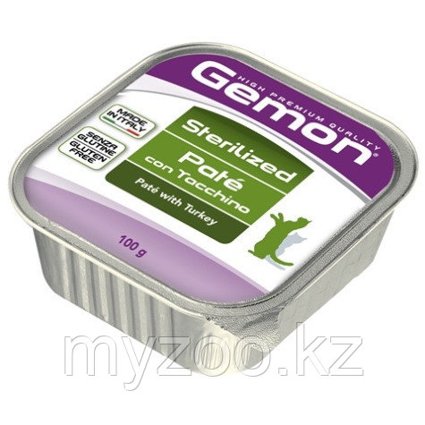 Gemon cat sterilised для кошек паштет с индейкой 100 гр