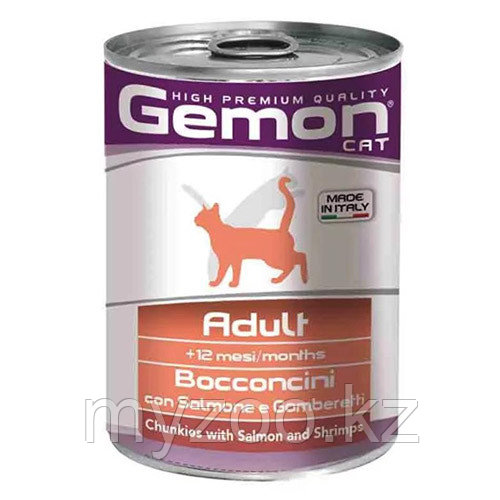 Gemon Cat кусочки с лососем и креветками для кошек 415 гр
