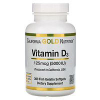 БАД Витамин D3, 5000 МЕ (360 рыбно-желатиновых капсул) California Gold Nutrition