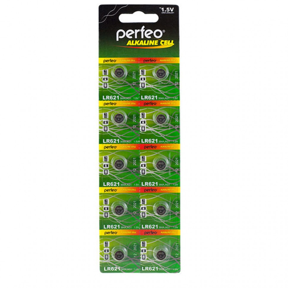 Батарейка Perfeo LR621/10BL Alkaline Cell 364A AG1, 10шт в упаковке, напряжение 1.5 В