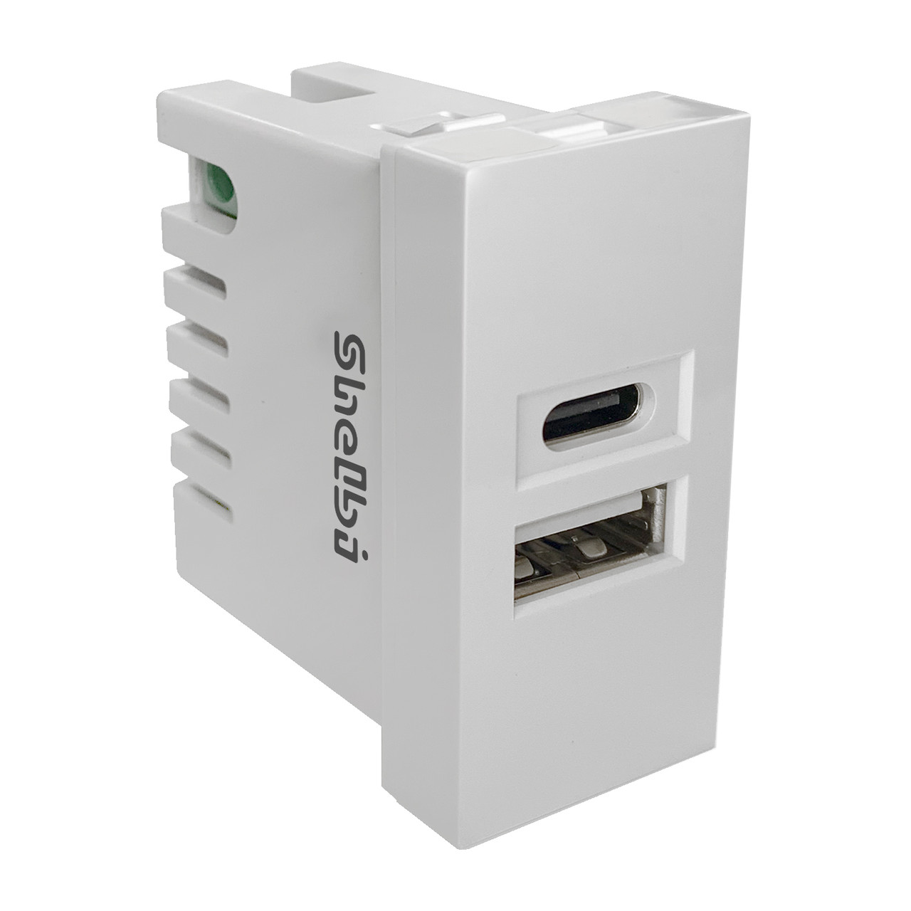 Shelbi 2- портовая USB и Type-C Розетка зарядка 45х22.5, белая