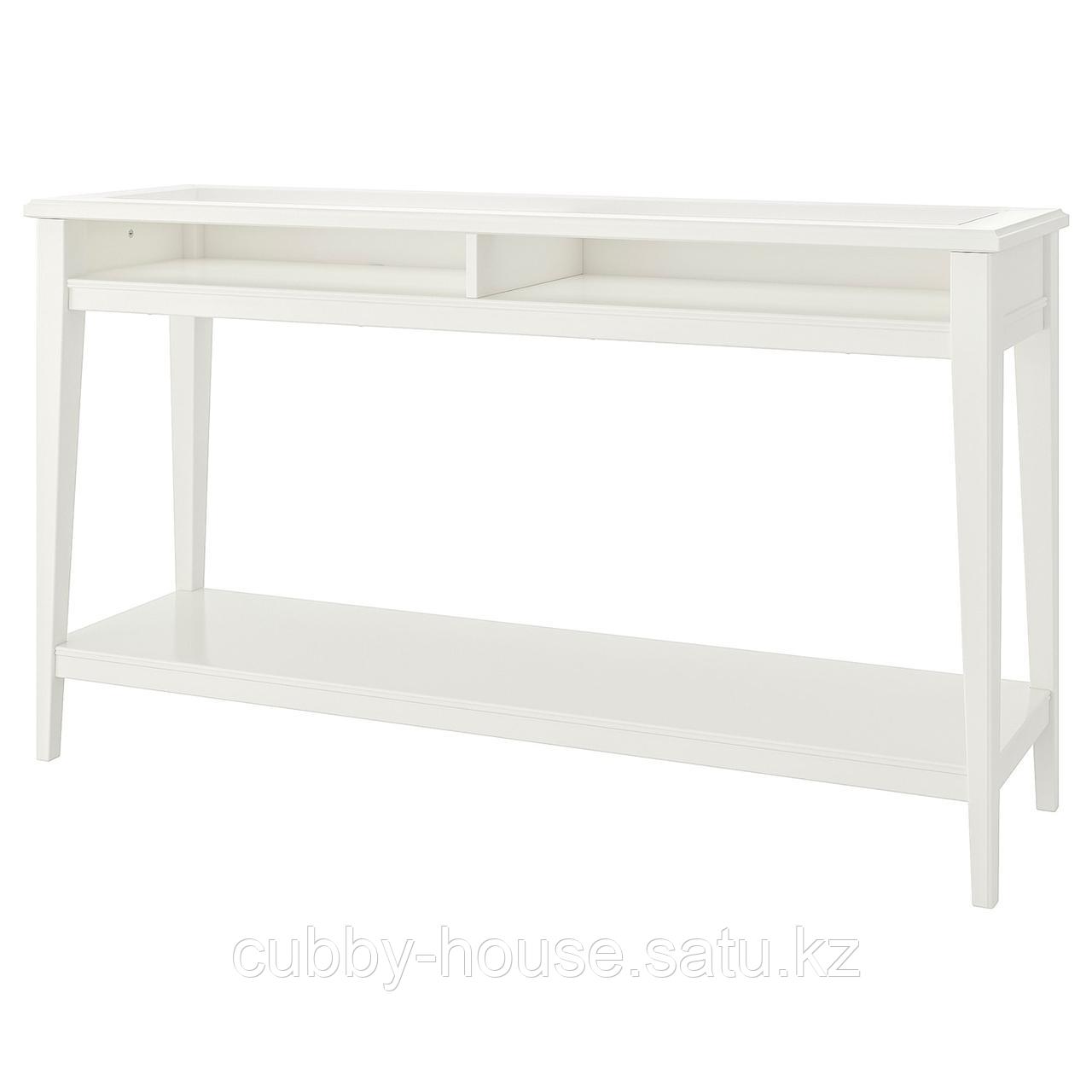 ЛИАТОРП Консольный стол, белый, стекло, 133x37 см