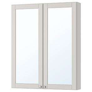 ГОДМОРГОН Зеркальный шкаф с 2 дверцами, Кашён светло-серый, 80x14x96 см, фото 2