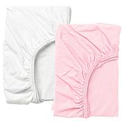 ЛЕН Простыня натяжн для кроватки, белый, розовый, 60x120 см