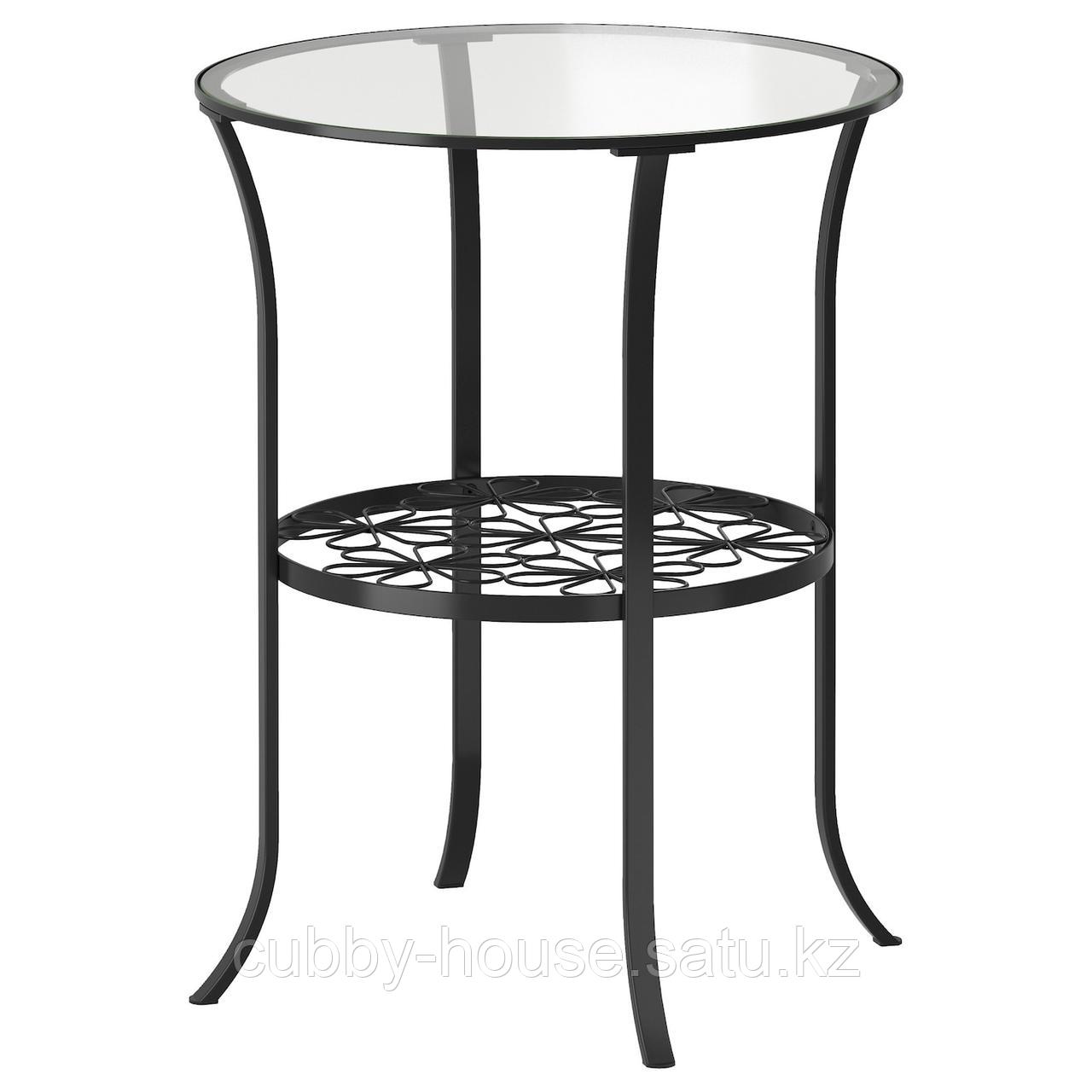 КЛИНГСБУ Придиванный столик, черный, прозрачное стекло, 49x62 см