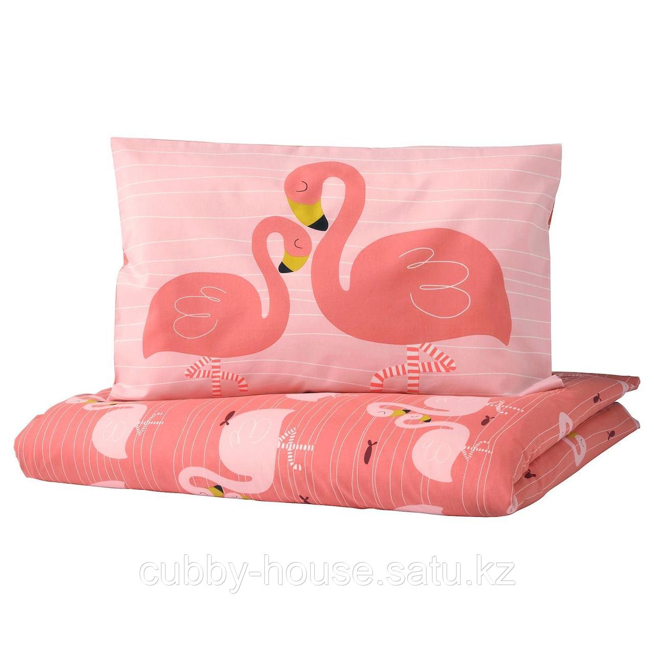 РЁРАНДЕ Пододеяльник, наволочка д/кроватки, фламинго, розовый, 110x125/35x55 см
