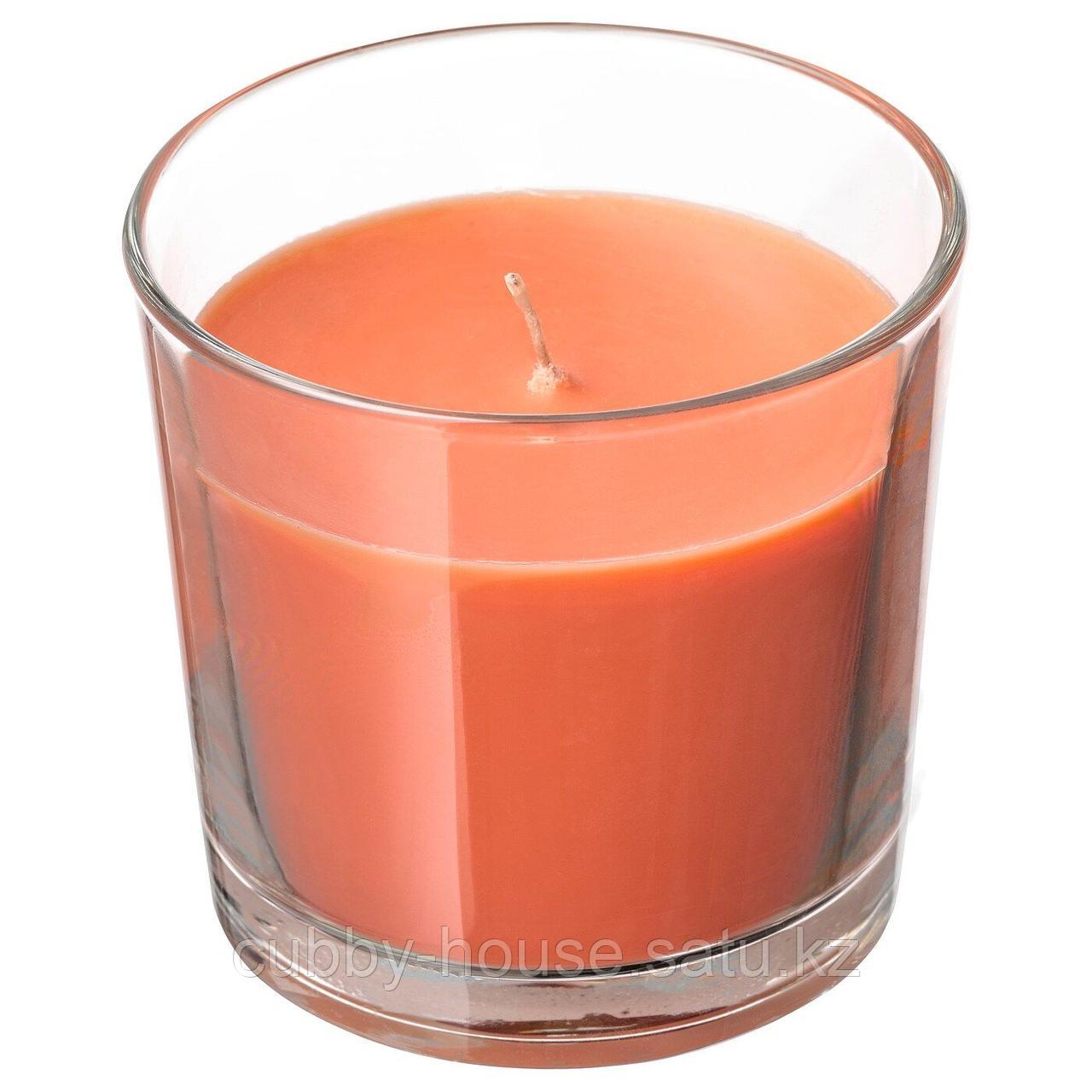 СИНЛИГ Ароматическая свеча в стакане, Персик и апельсин, оранжевый, 9 см