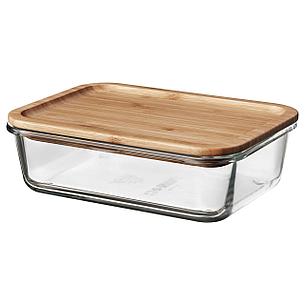 ИКЕА/365+ Контейнер для продуктов с крышкой, прямоугольн формы стекло, стекло бамбук, 1.0 л, фото 2