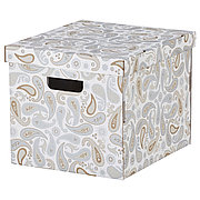 СМЕКА Коробка с крышкой, серый, с рисунком, 33x38x30 см